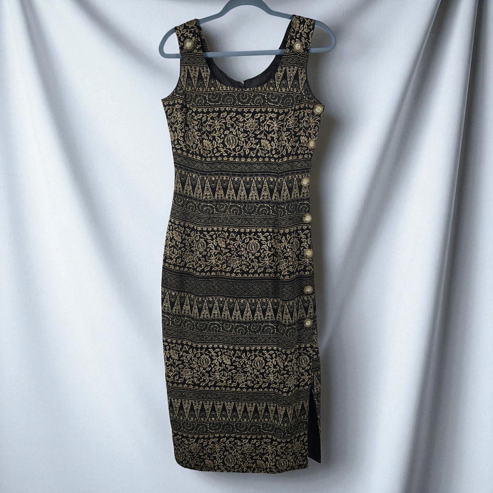 VTG Santa Fe by Jim Tremblay Midi Dress Size 6 Sleeveless Floral Geometric Print